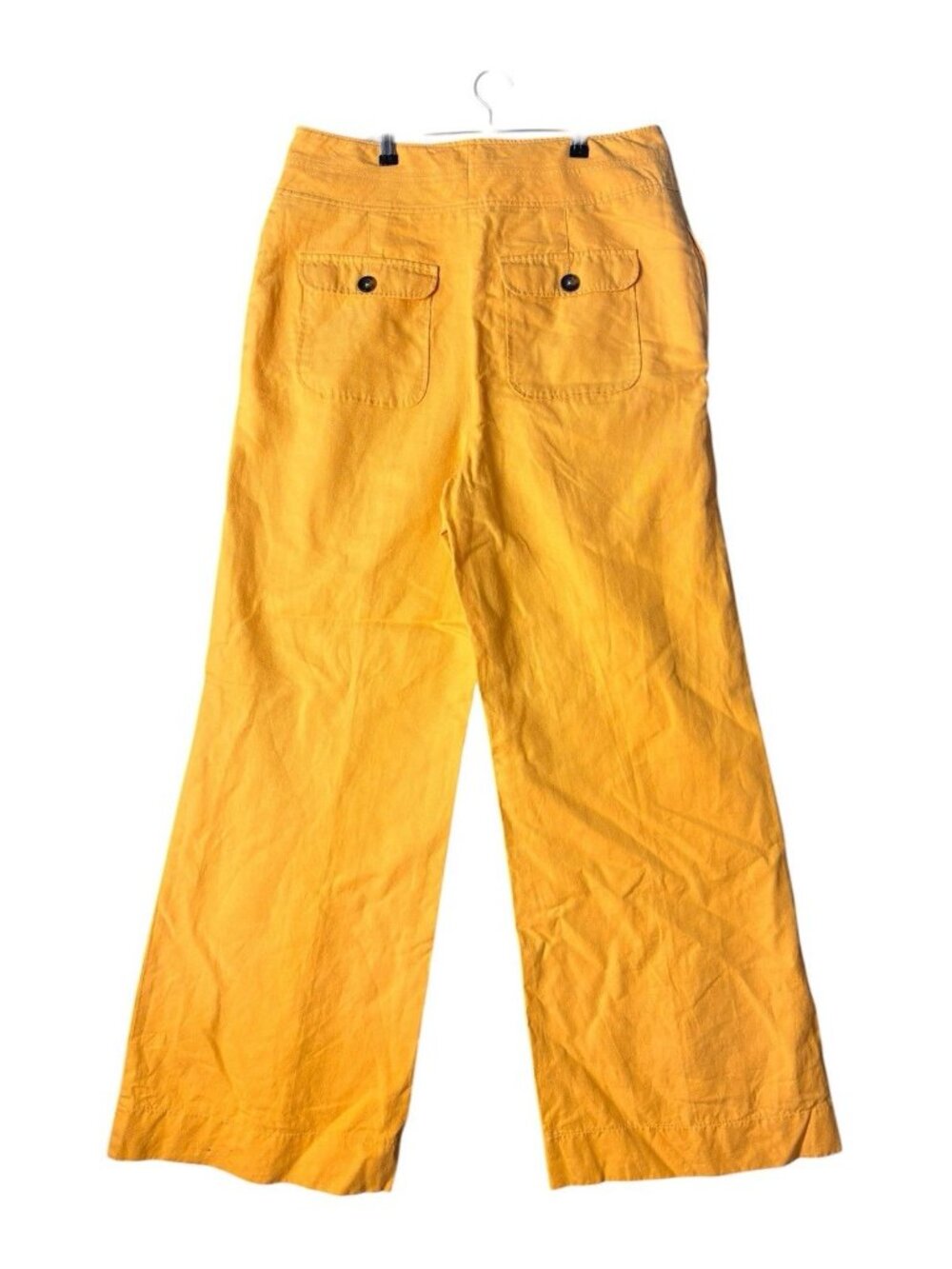 Boden Yellow Wide Leg Pants Womens US 12L Linen Blend High Rise Button - Picture 3 of 12